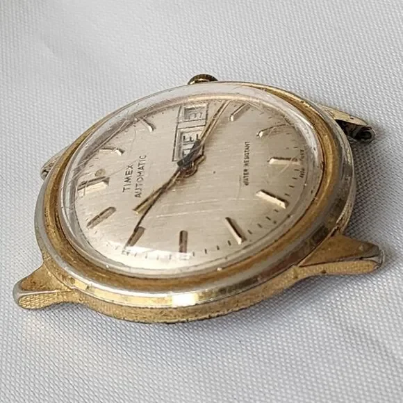 Timex Automatic Vintage Water Resistant Day Date Watch Gold‎ Tone Classic Mens